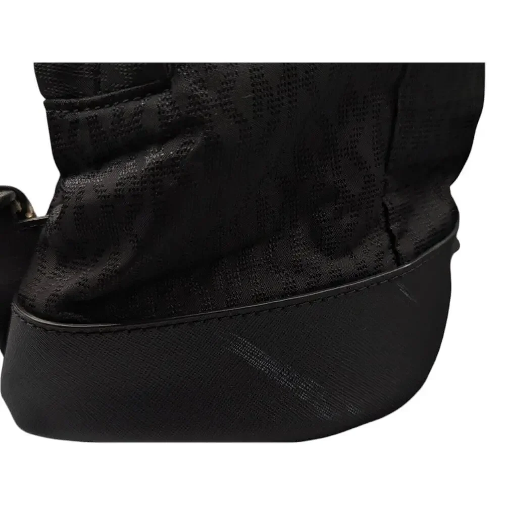 NWT‎ Michael Kors Morgan Medium Black Signature Jacquard & Leather Trim Backpack